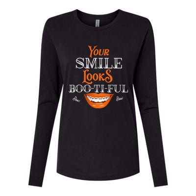 Funny Your Smile Looks BooTiFul Dental Hygienist Halloween Gift Womens Cotton Relaxed Long Sleeve T-Shirt