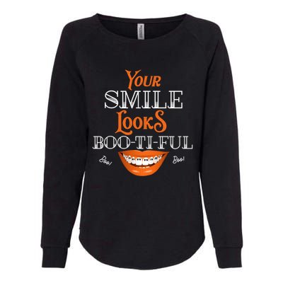 Funny Your Smile Looks BooTiFul Dental Hygienist Halloween Gift Womens California Wash Sweatshirt