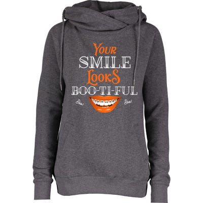 Funny Your Smile Looks BooTiFul Dental Hygienist Halloween Gift Womens Funnel Neck Pullover Hood