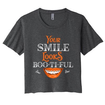 Funny Your Smile Looks BooTiFul Dental Hygienist Halloween Gift Women's Crop Top Tee