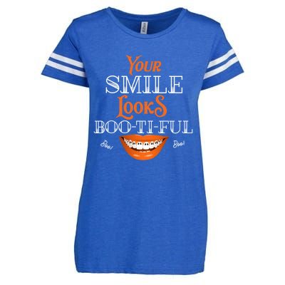 Funny Your Smile Looks BooTiFul Dental Hygienist Halloween Gift Enza Ladies Jersey Football T-Shirt