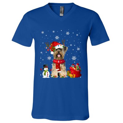 Funny Yorkshire Terrier Christmas Tree Lights Dog Puppy Funny Gift V-Neck T-Shirt