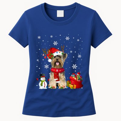 Funny Yorkshire Terrier Christmas Tree Lights Dog Puppy Funny Gift Womens T-Shirt