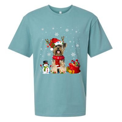 Funny Yorkshire Terrier Christmas Tree Lights Dog Puppy Funny Gift Sueded Cloud Jersey T-Shirt