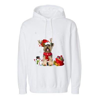 Funny Yorkshire Terrier Christmas Tree Lights Dog Puppy Funny Gift Garment-Dyed Fleece Hoodie