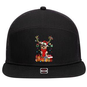 Funny Yorkshire Terrier Reindeer Gift Christmas Horn Light Gift 7 Panel Mesh Trucker Snapback Hat