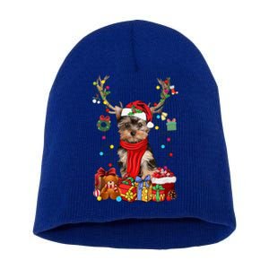 Funny Yorkshire Terrier Reindeer Gift Christmas Horn Light Gift Short Acrylic Beanie