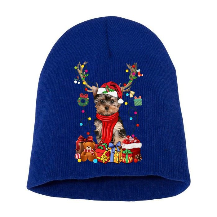 Funny Yorkshire Terrier Reindeer Gift Christmas Horn Light Gift Short Acrylic Beanie