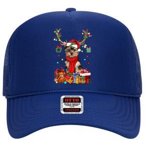 Funny Yorkshire Terrier Reindeer Gift Christmas Horn Light Gift High Crown Mesh Back Trucker Hat