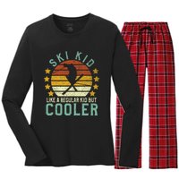 Funny Young Vintage Skier & Skiing Lover Cooler Women's Long Sleeve Flannel Pajama Set 