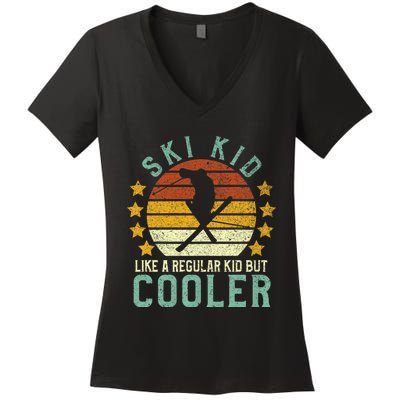 Funny Young Vintage Skier & Skiing Lover Cooler Women's V-Neck T-Shirt