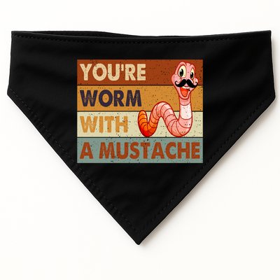 Funny Youre Worm With A Mustache Vintage Retro Mustache USA-Made Doggie Bandana