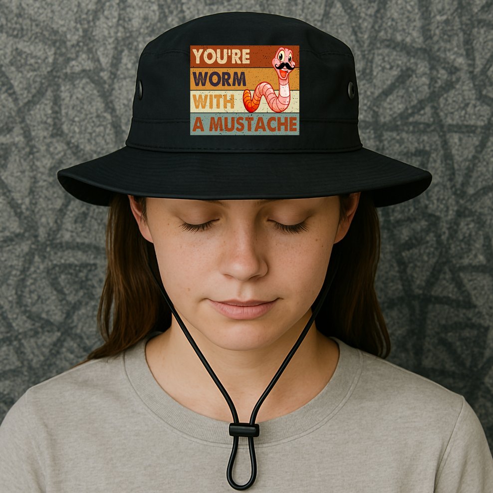 Funny Youre Worm With A Mustache Vintage Retro Mustache Bucket Hat
