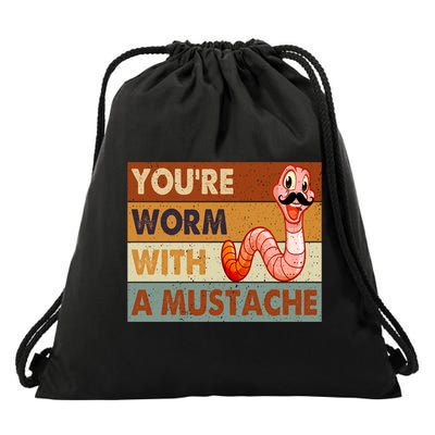 Funny Youre Worm With A Mustache Vintage Retro Mustache Drawstring Bag