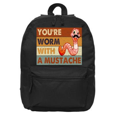 Funny Youre Worm With A Mustache Vintage Retro Mustache 16 in Basic Backpack