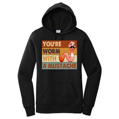 Funny Youre Worm With A Mustache Vintage Retro Mustache Women's Pullover Hoodie