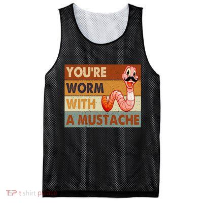 Funny Youre Worm With A Mustache Vintage Retro Mustache Mesh Reversible Basketball Jersey Tank