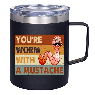 Funny Youre Worm With A Mustache Vintage Retro Mustache 12oz Stainless Steel Coffee Mug