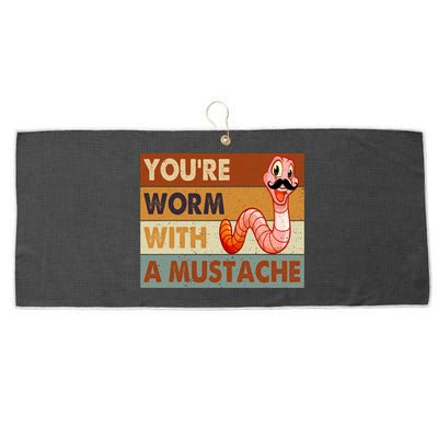 Funny Youre Worm With A Mustache Vintage Retro Mustache Large Microfiber Waffle Golf Towel