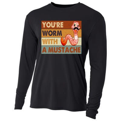 Funny Youre Worm With A Mustache Vintage Retro Mustache Cooling Performance Long Sleeve Crew