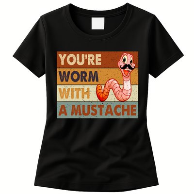 Funny Youre Worm With A Mustache Vintage Retro Mustache Womens T-Shirt