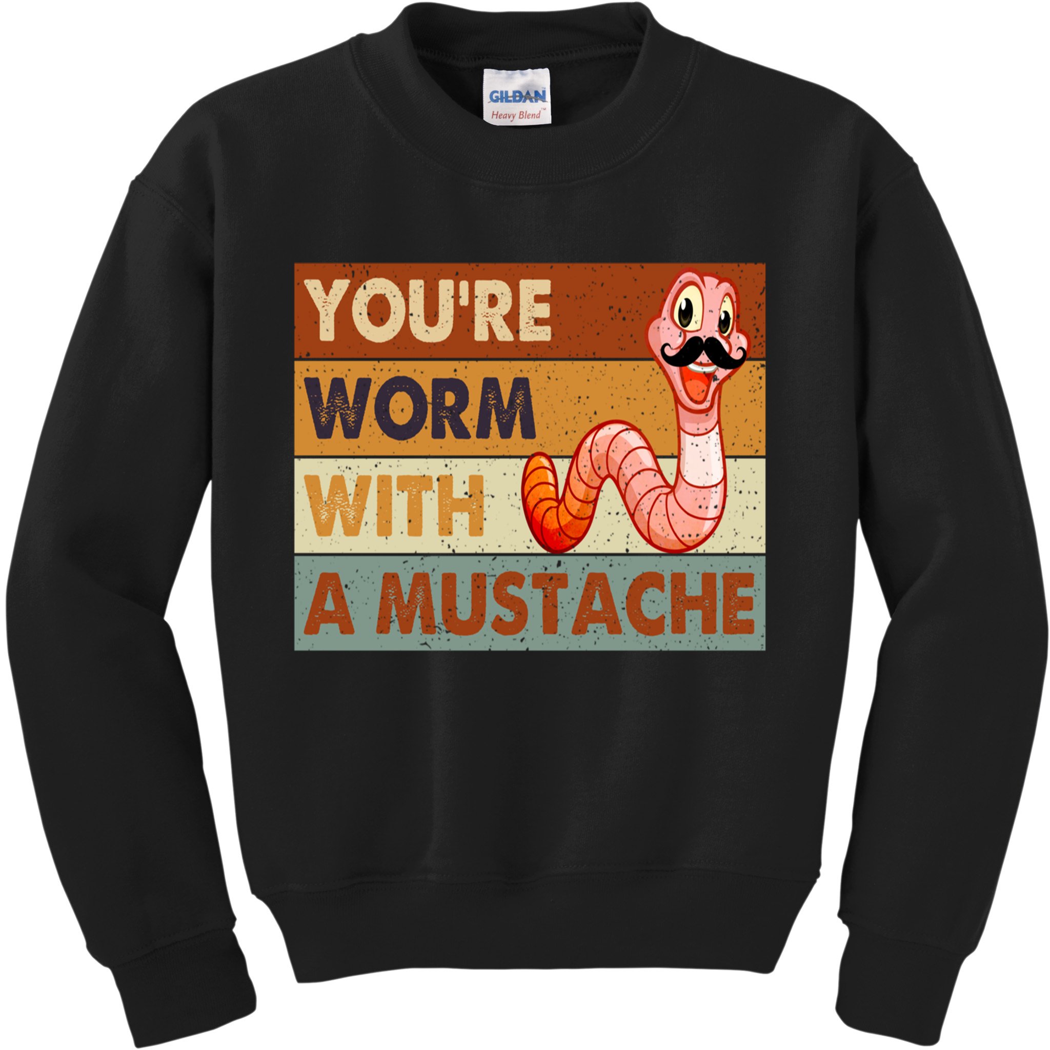 Funny Youre Worm With A Mustache Vintage Retro Mustache Kids Sweatshirt