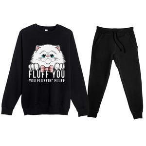 Fluff You You Fluffin' Fluff Outfit Funny Cat Kitten Design Gift Premium Crewneck Sweatsuit Set