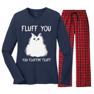 Fluff You You Fluffin Fluff Funny Cat Kittens Women's Long Sleeve Flannel Pajama Set 