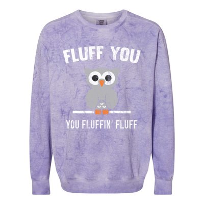 Fluff You You Fluffin' Fluff Cute Owl Distressed Gift Colorblast Crewneck Sweatshirt