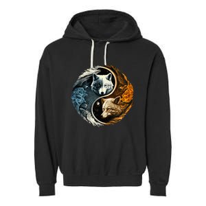 Fun Yin Yang Wolf Yin Yang Garment-Dyed Fleece Hoodie