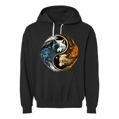Fun Yin Yang Wolf Yin Yang Garment-Dyed Fleece Hoodie