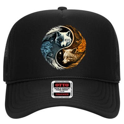 Fun Yin Yang Wolf Yin Yang High Crown Mesh Back Trucker Hat