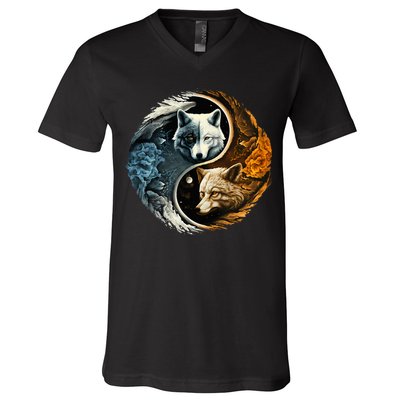 Fun Yin Yang Wolf Yin Yang V-Neck T-Shirt