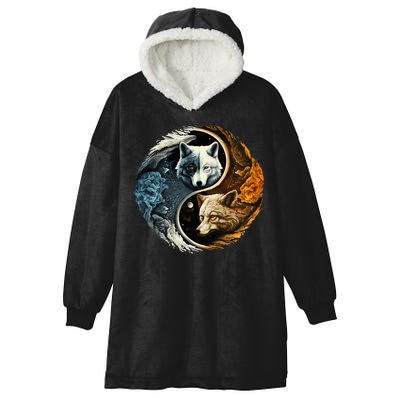 Fun Yin Yang Wolf Yin Yang Hooded Wearable Blanket