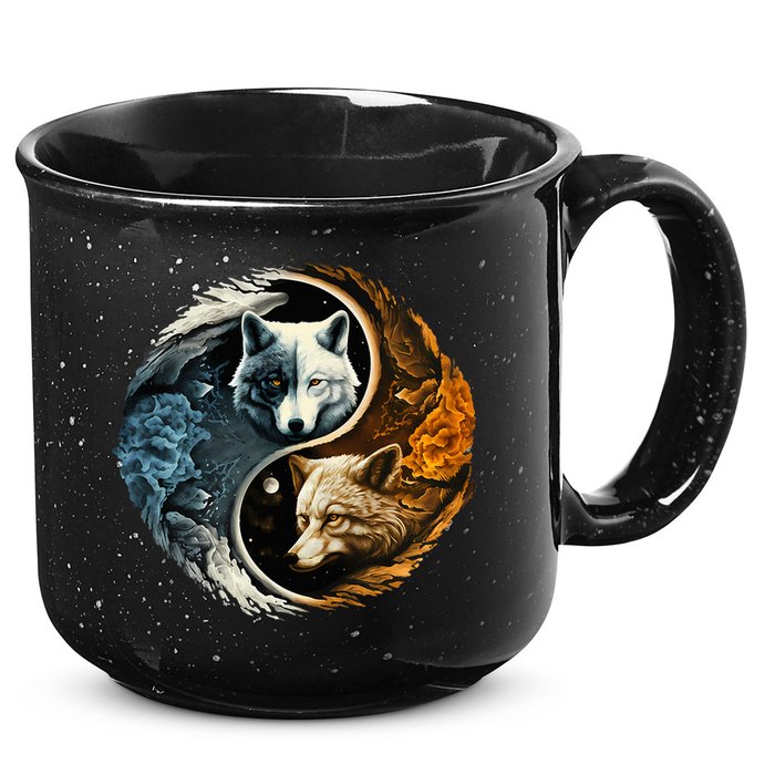 Fun Yin Yang Wolf Yin Yang 15oz Campfire Ceramic Mug