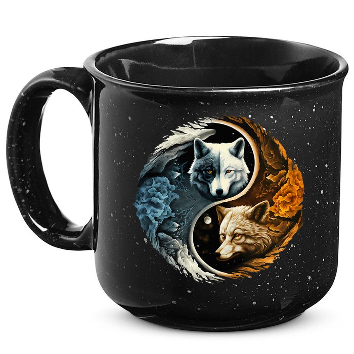 Fun Yin Yang Wolf Yin Yang 15oz Campfire Ceramic Mug