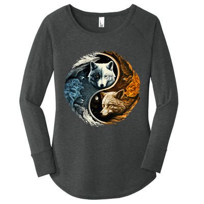 Fun Yin Yang Wolf Yin Yang Women's Perfect Tri Tunic Long Sleeve Shirt