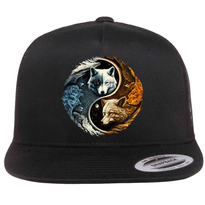 Fun Yin Yang Wolf Yin Yang Flat Bill Trucker Hat