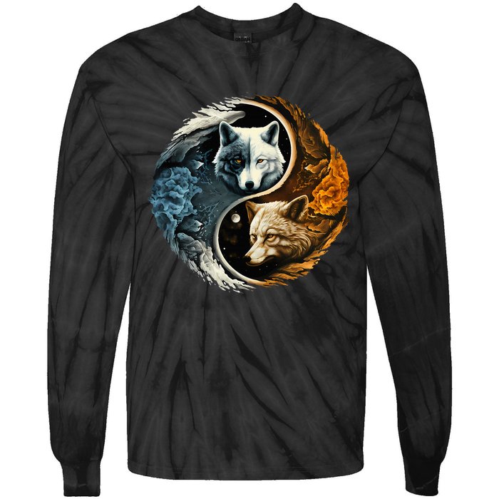 Fun Yin Yang Wolf Yin Yang Tie-Dye Long Sleeve Shirt