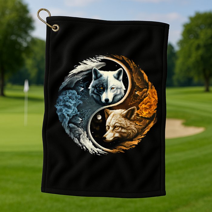 Fun Yin Yang Wolf Yin Yang Golf Towel