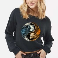 Fun Yin Yang Wolf Yin Yang Cropped Pullover Crew