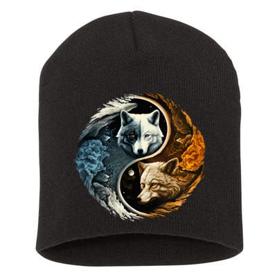 Fun Yin Yang Wolf Yin Yang Short Acrylic Beanie