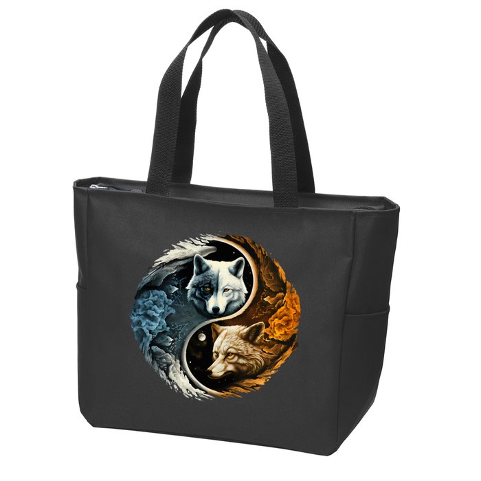 Fun Yin Yang Wolf Yin Yang Zip Tote Bag