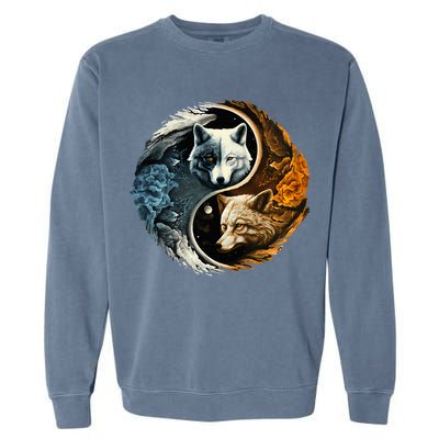 Fun Yin Yang Wolf Yin Yang Garment-Dyed Sweatshirt