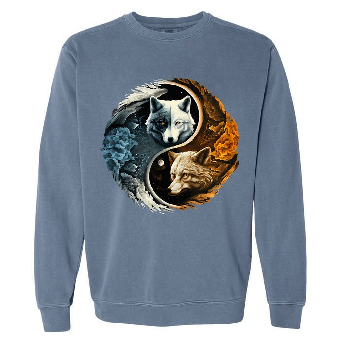 Fun Yin Yang Wolf Yin Yang Garment-Dyed Sweatshirt