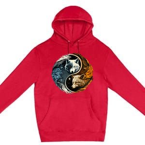 Fun Yin Yang Wolf Yin Yang Premium Pullover Hoodie