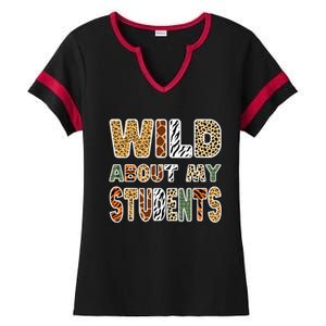 Fun Zoo Animal Print Teacher Wild About My Students Ladies Halftime Notch Neck Tee