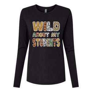 Fun Zoo Animal Print Teacher Wild About My Students Womens Cotton Relaxed Long Sleeve T-Shirt