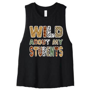 Fun Zoo Animal Print Teacher Wild About My Students Women's Racerback Cropped Tank