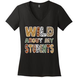 Fun Zoo Animal Print Teacher Wild About My Students Women's V-Neck T-Shirt